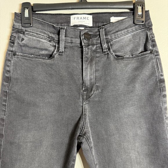 Frame Le High Straight Leg Denim Jeans Womens 26 Molony Black Distressed Raw Hem - Picture 8 of 16